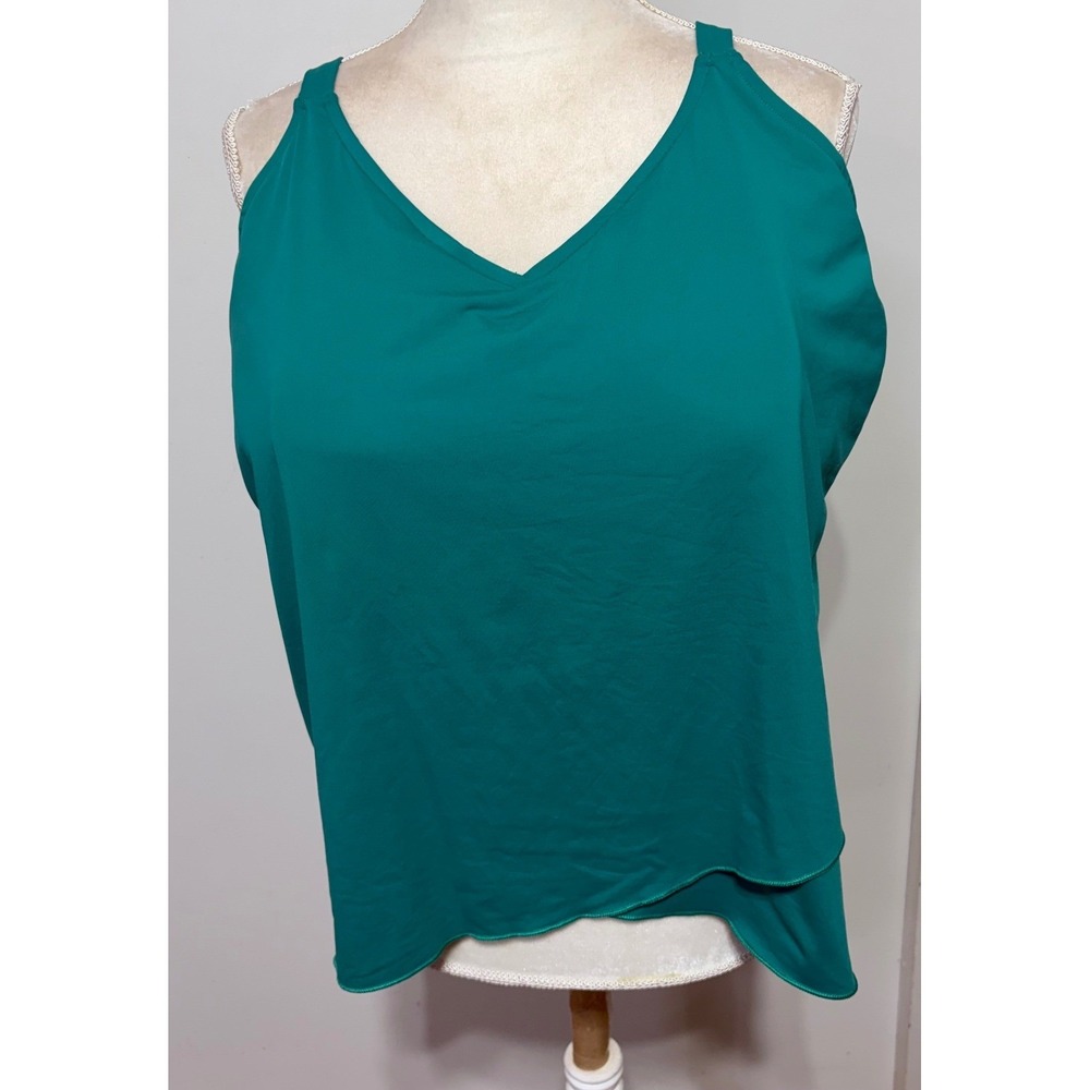 Lands End Womens 1X DDD Teal Green V-Neck Layered Tankini Swim Top 535466